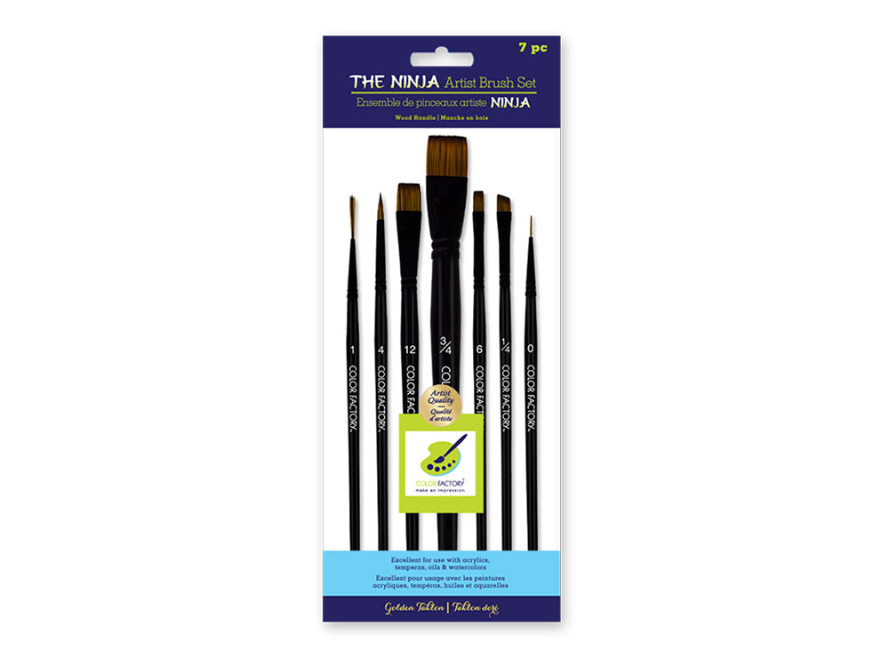Artist Brush Set: The Ninja Art Set x7 Wood Handle/Nylon Hair