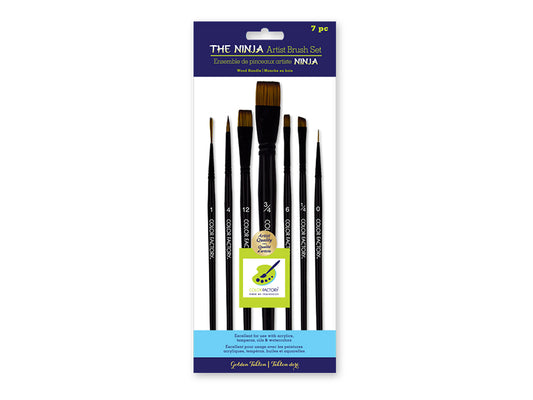 Artist Brush Set: The Ninja Art Set x7 Wood Handle/Nylon Hair