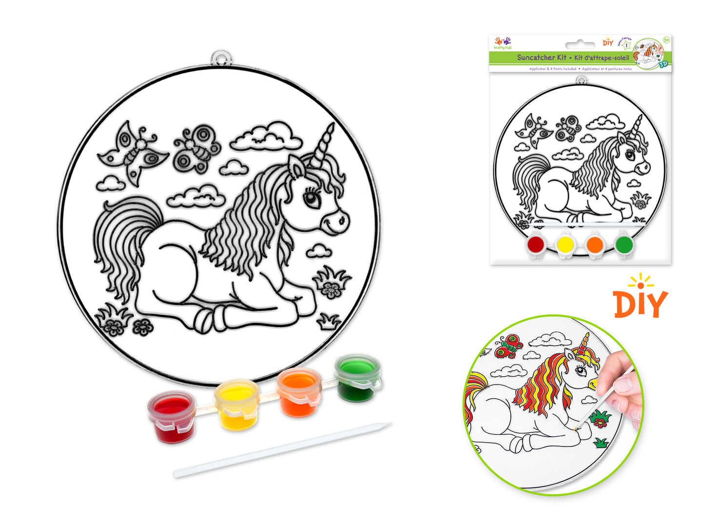 Krafty Kids Kit: 3D DIY 6.8" Suncatcher w/4 Paints&Applicator D) Unicorn