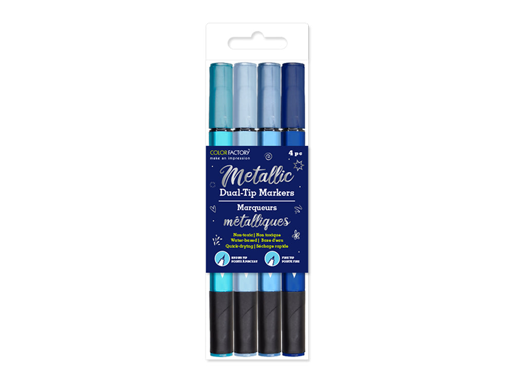 Color Factory: Metallic Dual-Tip Markers Fine+Brush 4pk Water Based A) Shades Of Blue