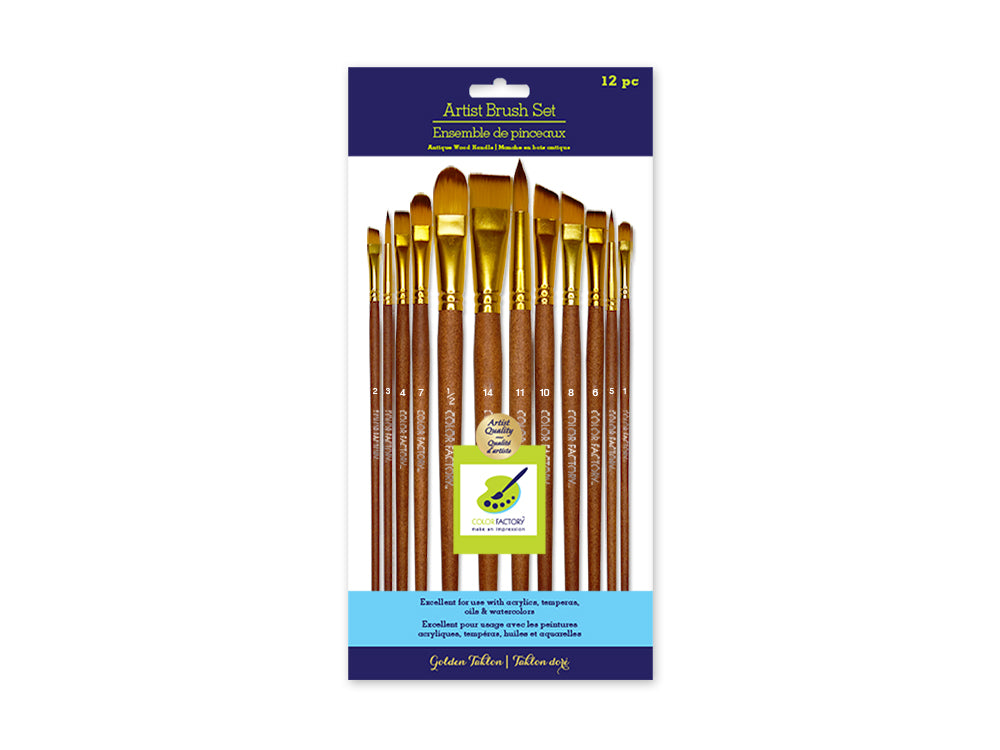 Artist Brush Set: Antique Wood Premium Taklon Set x12 A) Art Medley