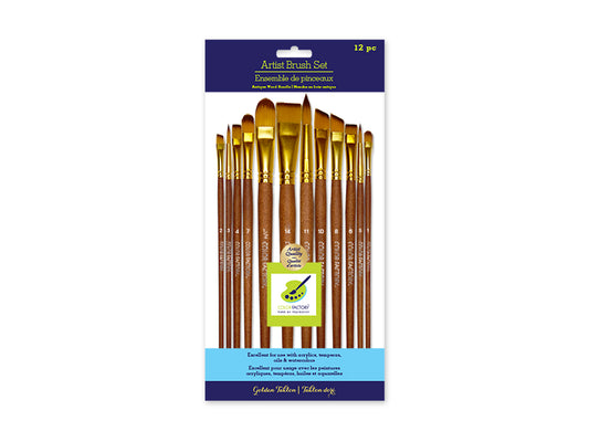 Artist Brush Set: Antique Wood Premium Taklon Set x12 A) Art Medley