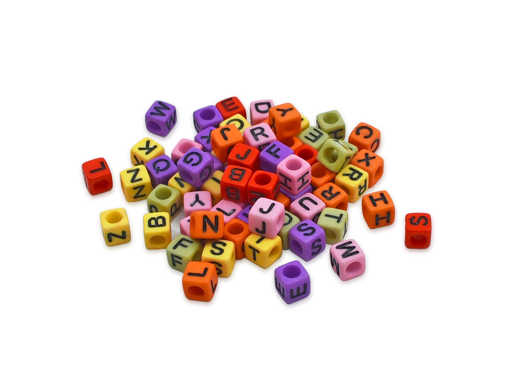 Alphabet Beads: 6mm Cube 68ct B) Multi Mix