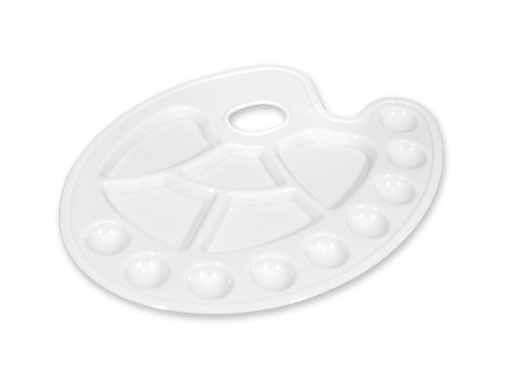 Color Factory Paint Palette: 8"x11.8" Plastic Oval 14-Well w/Thumbhole