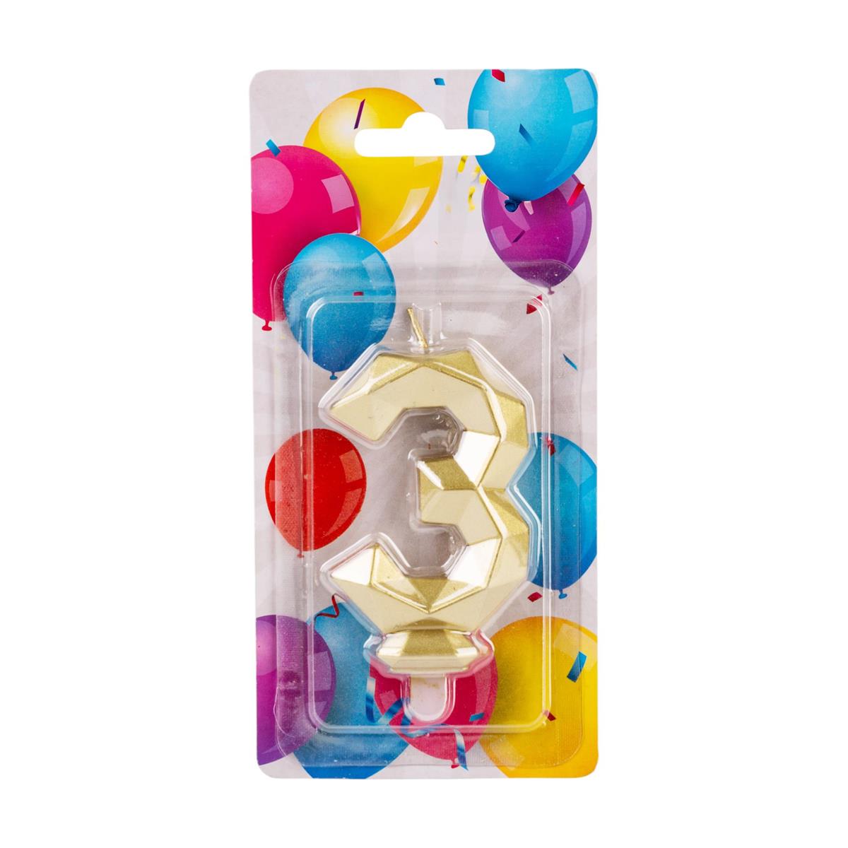 Let's Party #3 Diamond Cut Gold Birthday Candle set