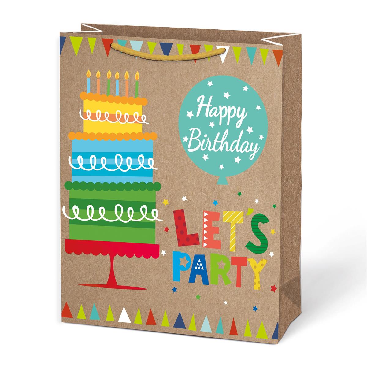 Paper T. Gift Bag, Jumbo, Bday Party, Matte/Glitter, 157GSM, tag+j-hook