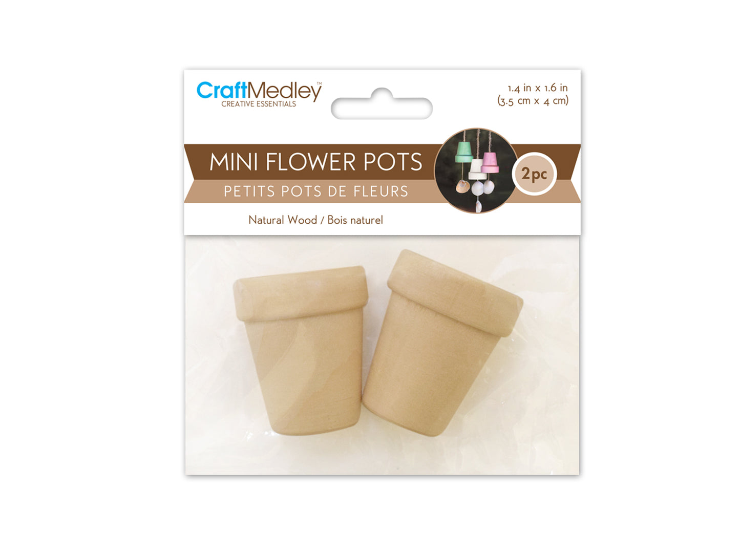 Craftwood: 3.5cmx4cm Mini Flower Pots x2 Natural