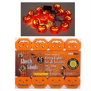 G.Ghouls B/O 15 LED Pumpkin String Lights, Try Me Box w/belly band