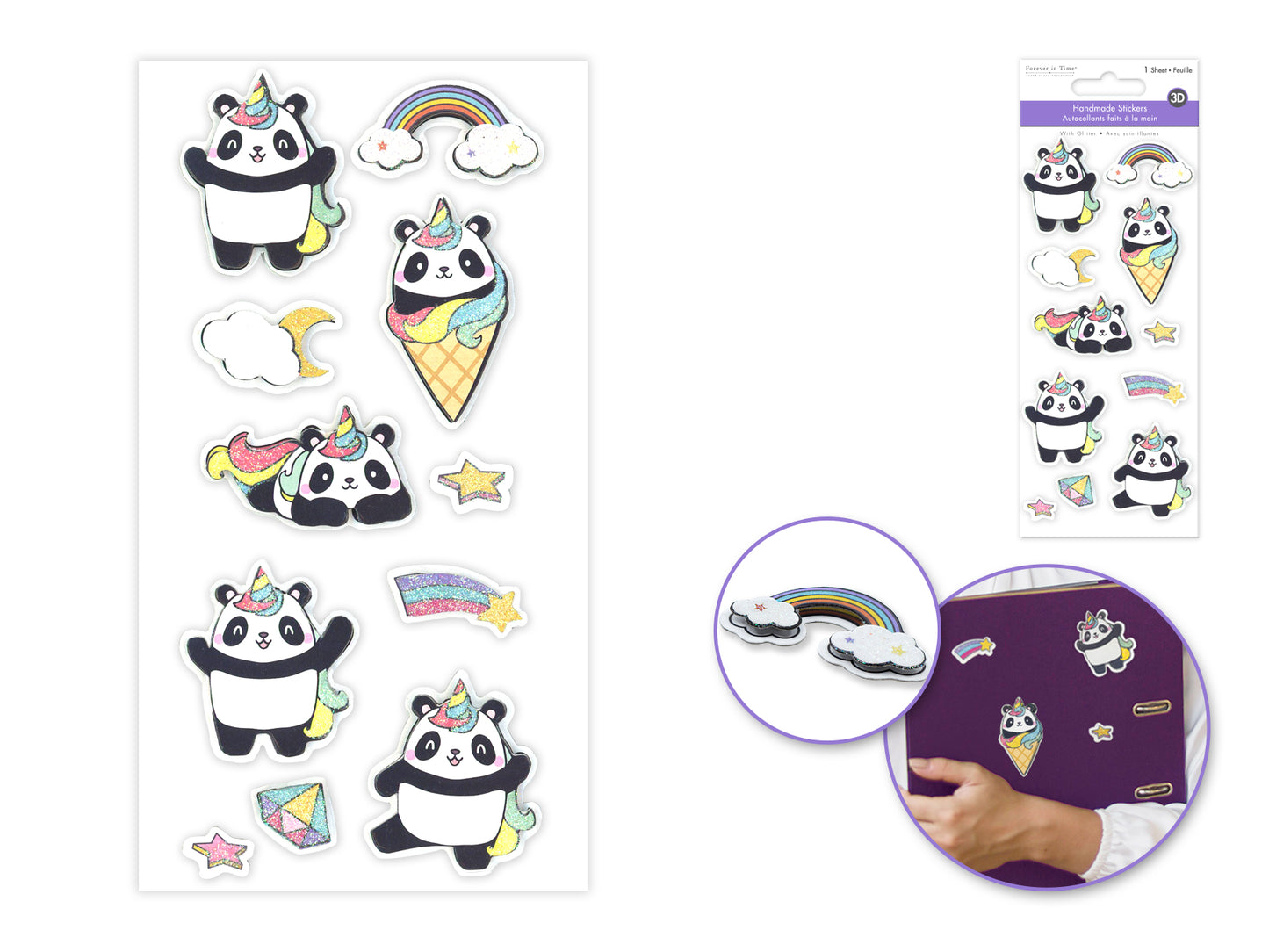 Handmade Sticker: 3D Glitter Cardstock Elements 250gsm D) Pandacorn