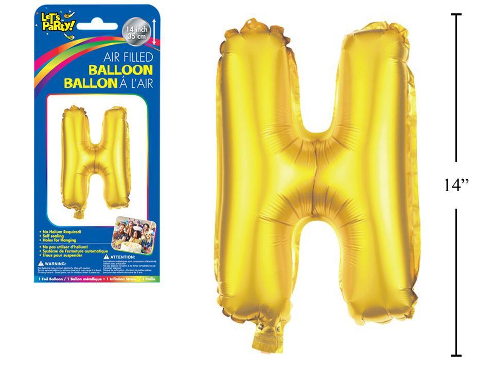 Let's Party "H" Gold Air Filled Balloon,14"