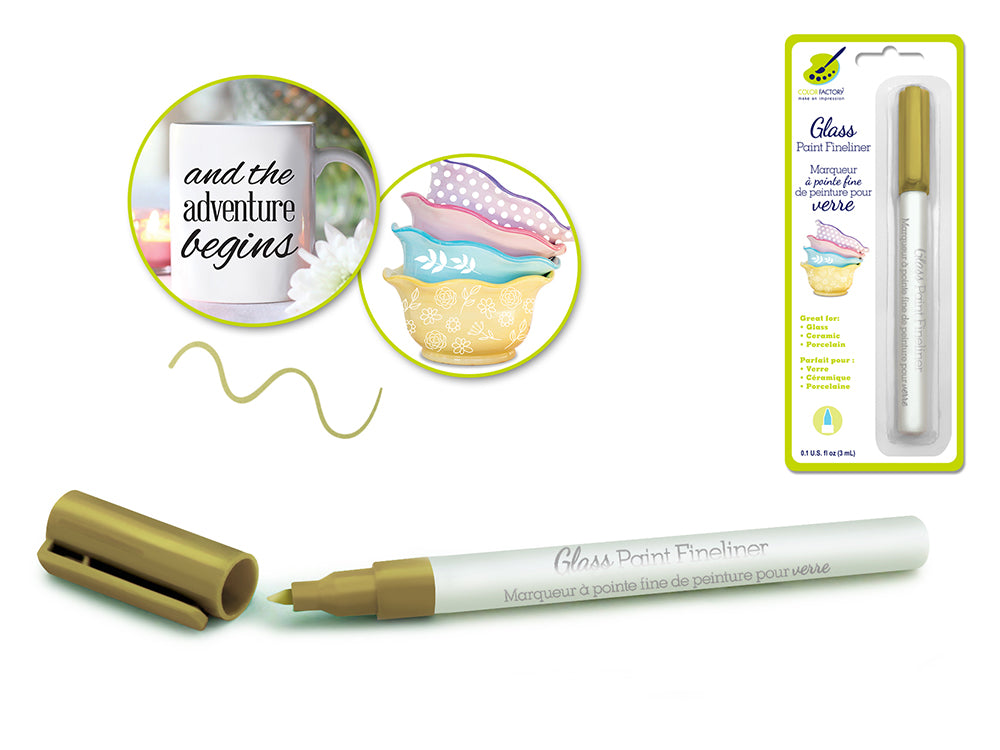 Color Factory: Glass Marker Ceramic/Porcelain Fineliner Permanent 3ml G) Metallic Gold