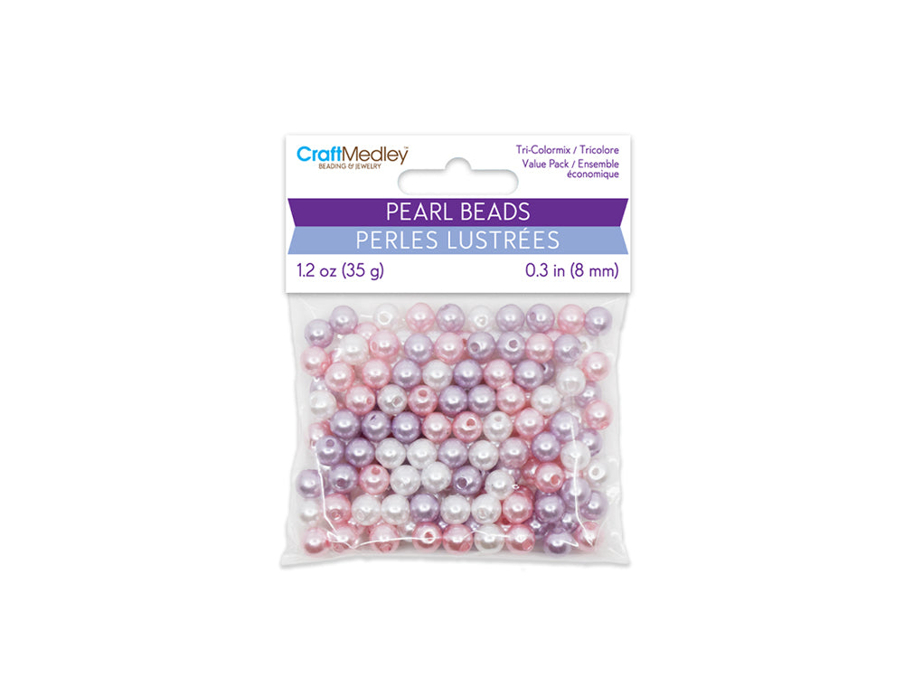 Pearl Beads: 8mm Gloss Tri-Colormix 35gms B) Pink