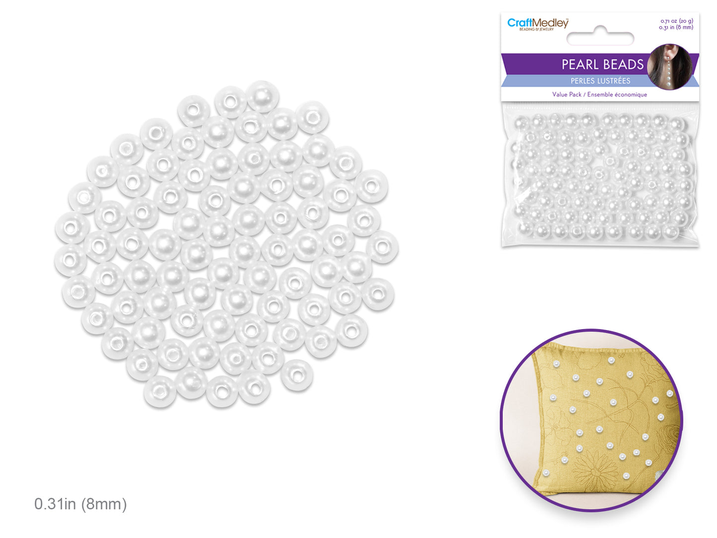 Pearl Beads: Acrylic Sleek White Value-Pack E) 8mm~ 80pc