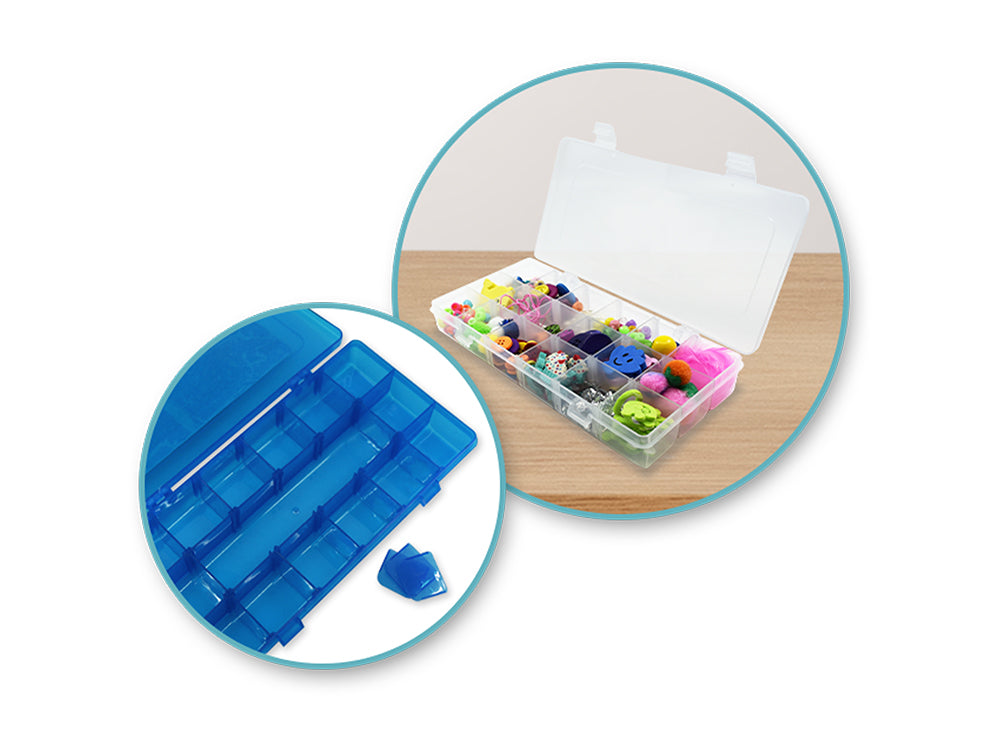 Craft Storage: 9.1"x4.4"x1.3" Organizer Box 18-Comp w/Lid A) Blue + Pink