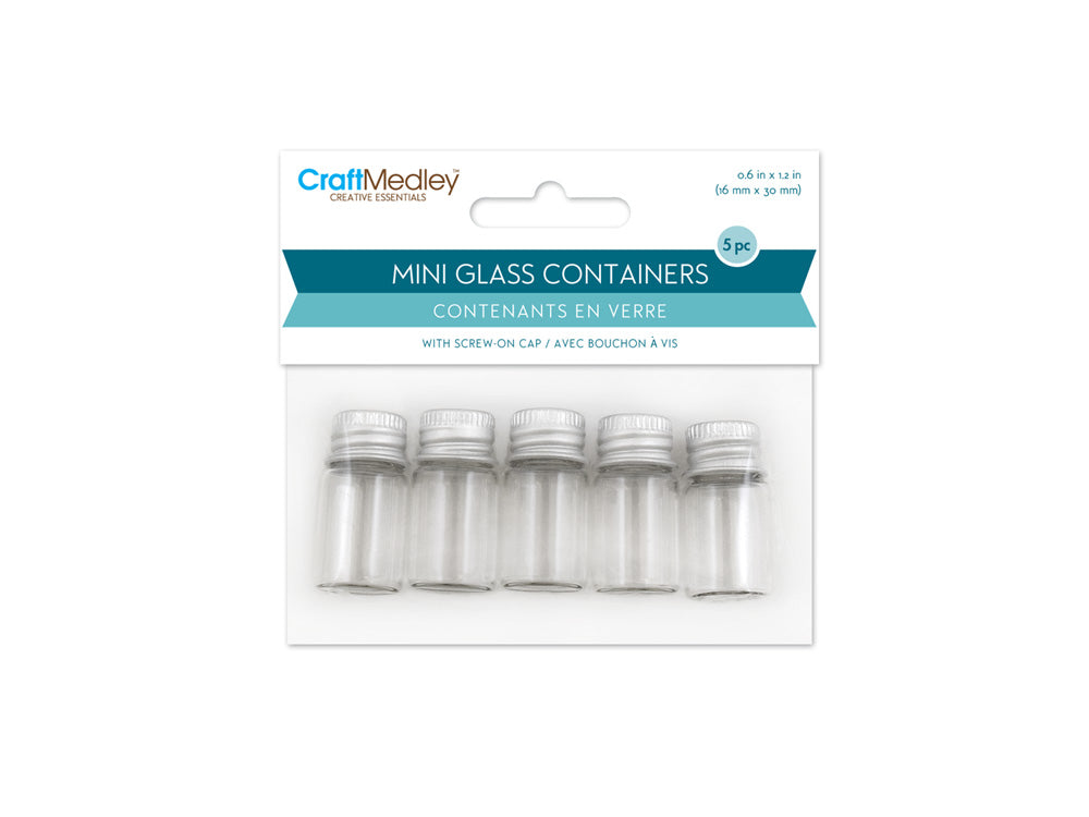 Glass Bottles: 16x30mm (3.3ml) Mini Containers w/Matte Aluminum Cap x5