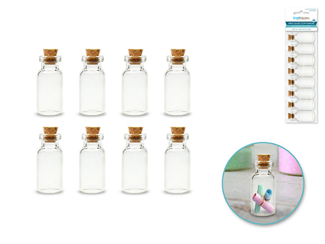 Glass Bottles: Mini Containers w/Cork Lid x8 2ml