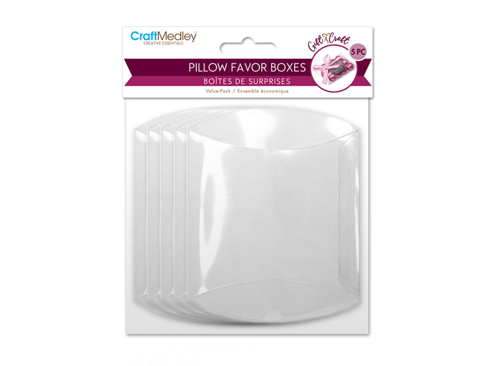 Gift Craft: PVC Clear Pillow Favor Box Value-Pack B) Lrg 12.5x9.5x3cm 5pc
