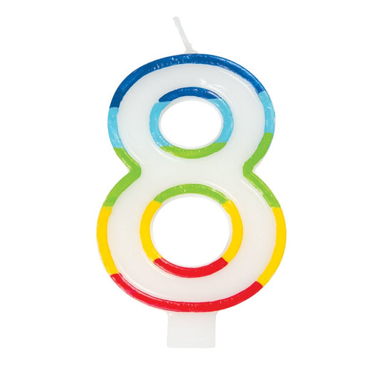 Rainbow Border Number 8 Birthday Candle
