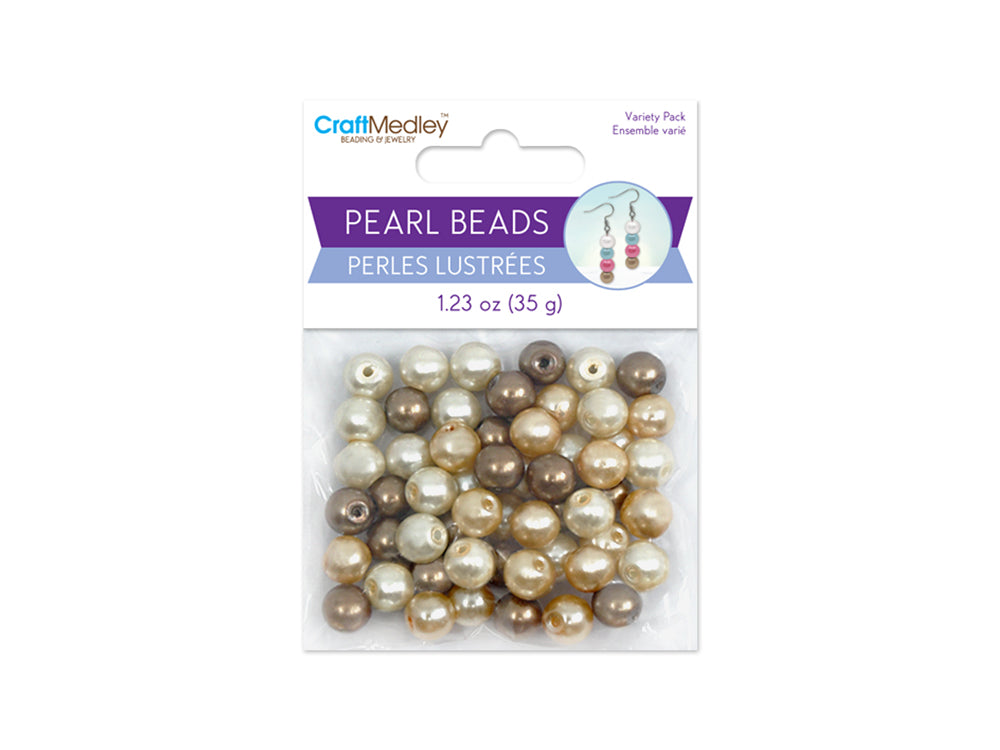 Pearl Beads: 8mm Glass Fired Pearls 35g 3-Col Asst Multi-Pack B) Java