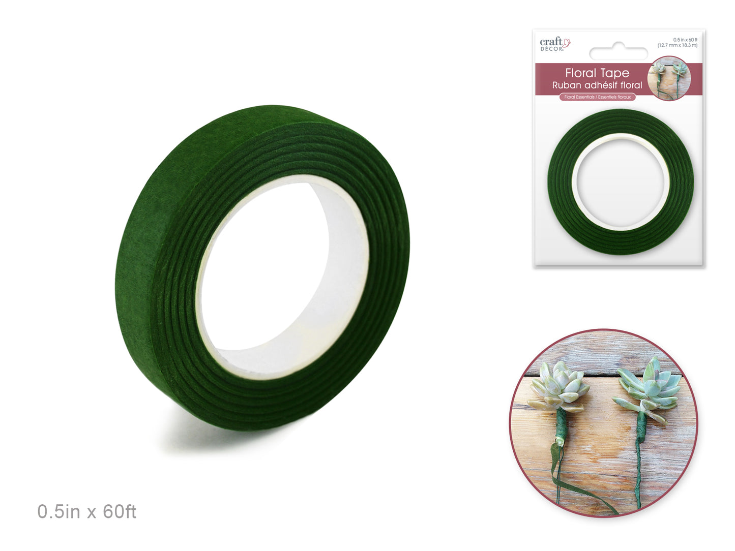 Floral Tape Stem Wrap: 1/2" x 20yds A) Green
