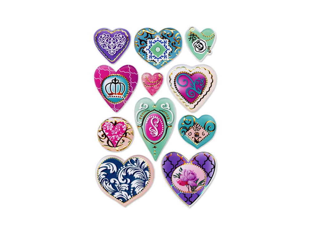 Paper Craft Stickers: 4.3"x6.1" Foil Puffy N) Fancy Hearts