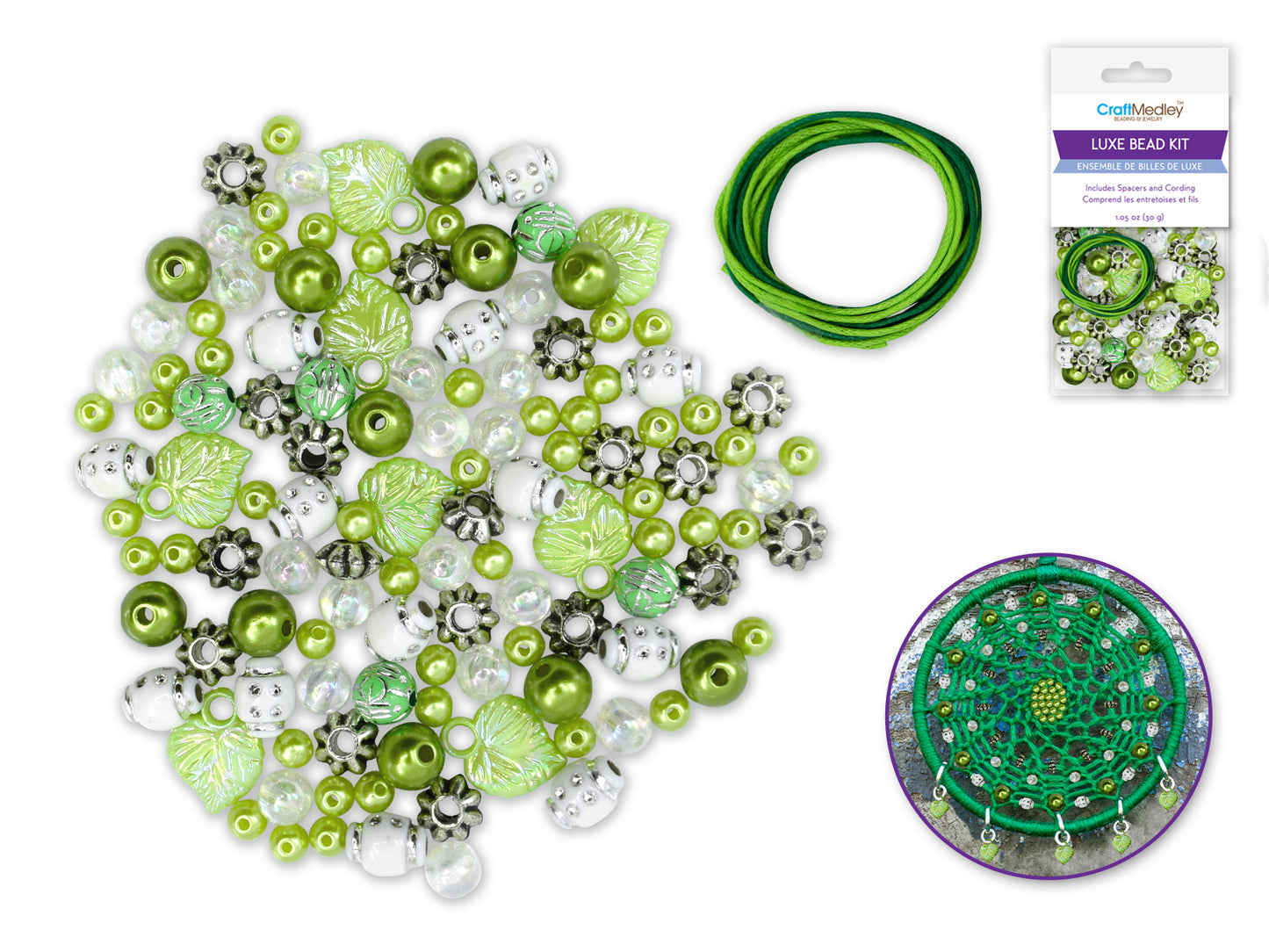 Acrylic Bead Kit: 30g Luxe Kit w/Spacers & Cording B) Green