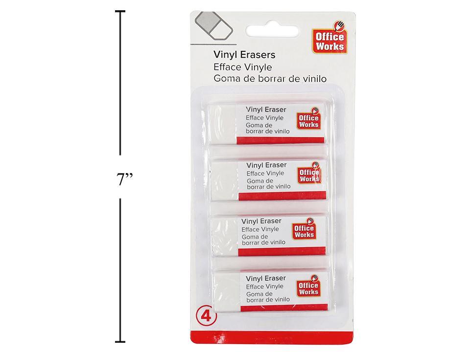 O.WKs. 4-pc White Vinyl Eraser, b/c