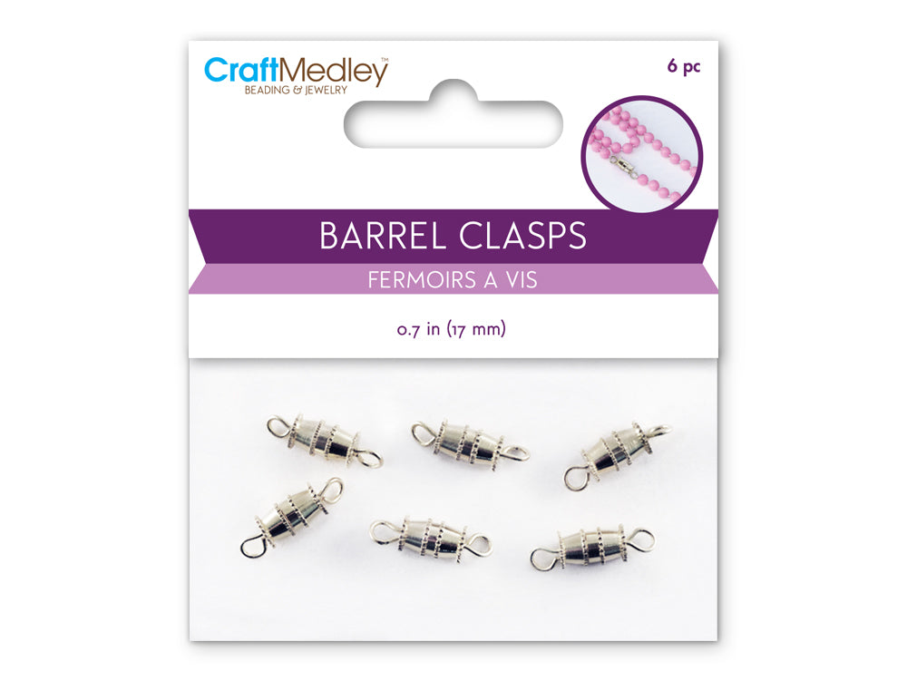 Jewelry Findings: 17mmx5.5mm Barrel Clasp x6 Tapered B) Silver
