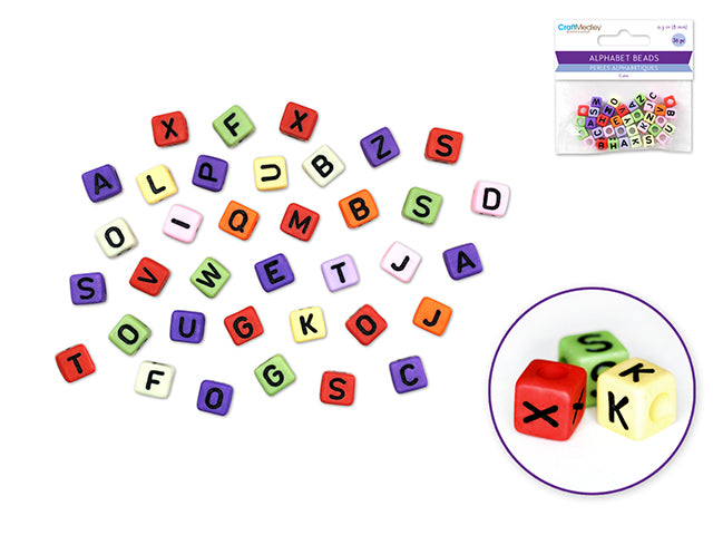 Alphabet Beads: 8mm Cube 36ct B) Multi Mix