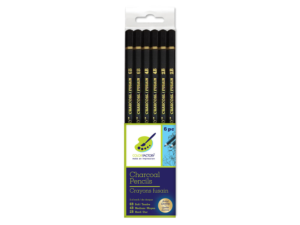 Color Factory Tool: Charcoal Pencils x6 (Soft/Med/Hard) 2 Each Soft/Med/Hard