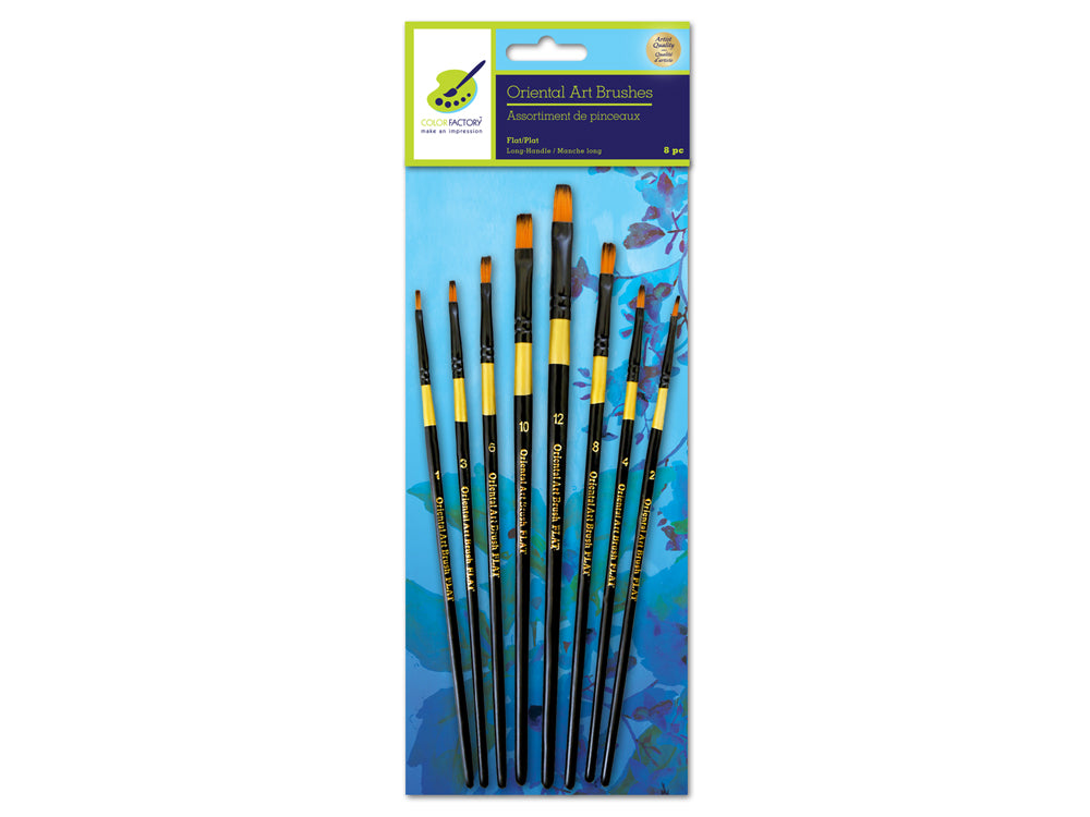 Artist Brush Set: Oriental Art Inspired x8 Wood Handle B) Flat Set