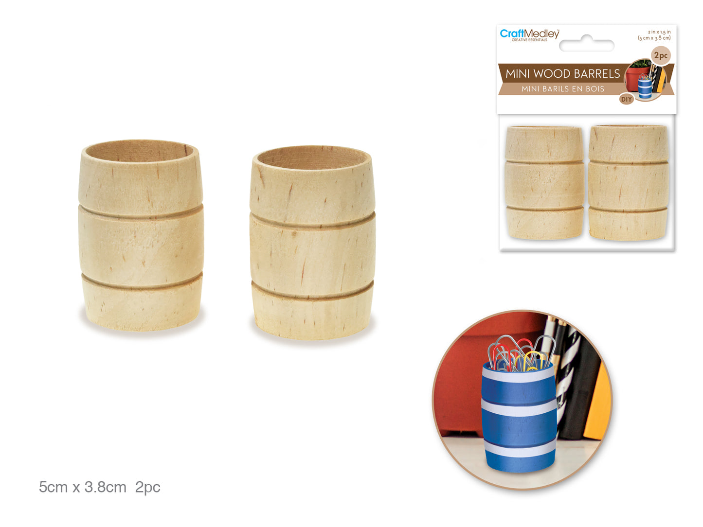 Craftwood: 2"x1.5" Mini Barrels 2pc Natural Routered