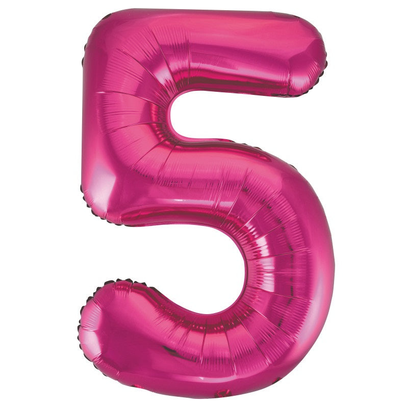 Helium filled - Hot Pink Number 5 Shaped 34" Foil Balloon