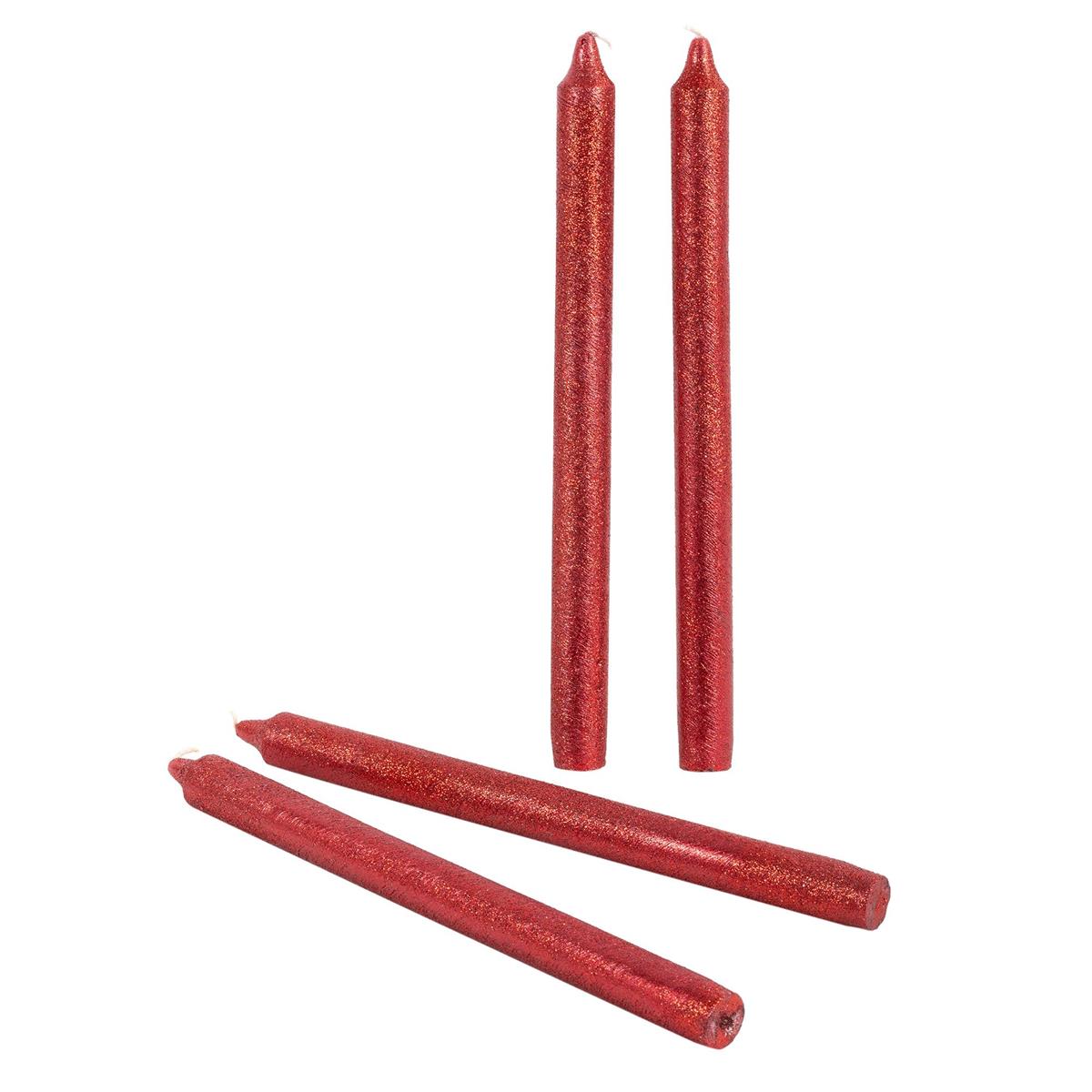 Enlighten 4pk 10" Shimmer Red Taper Candle, pvc box
