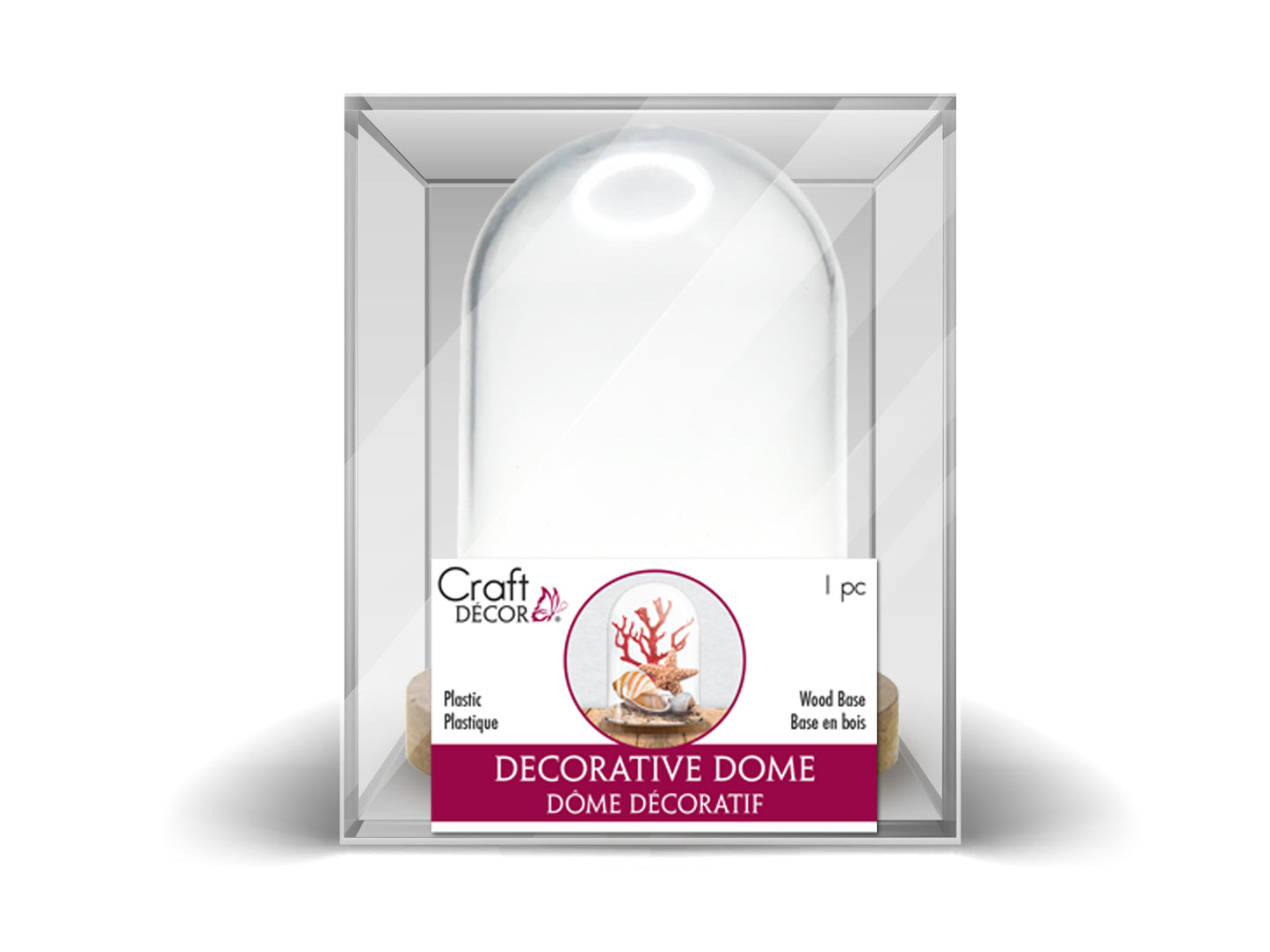 Craft Décor: 12cmx8cm DIY Clear Plastic Dome w/Wood Base