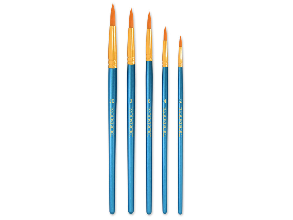 Artist Brush Set: Deluxe Taklon Brush Sets x5 Wood Handle A) Round