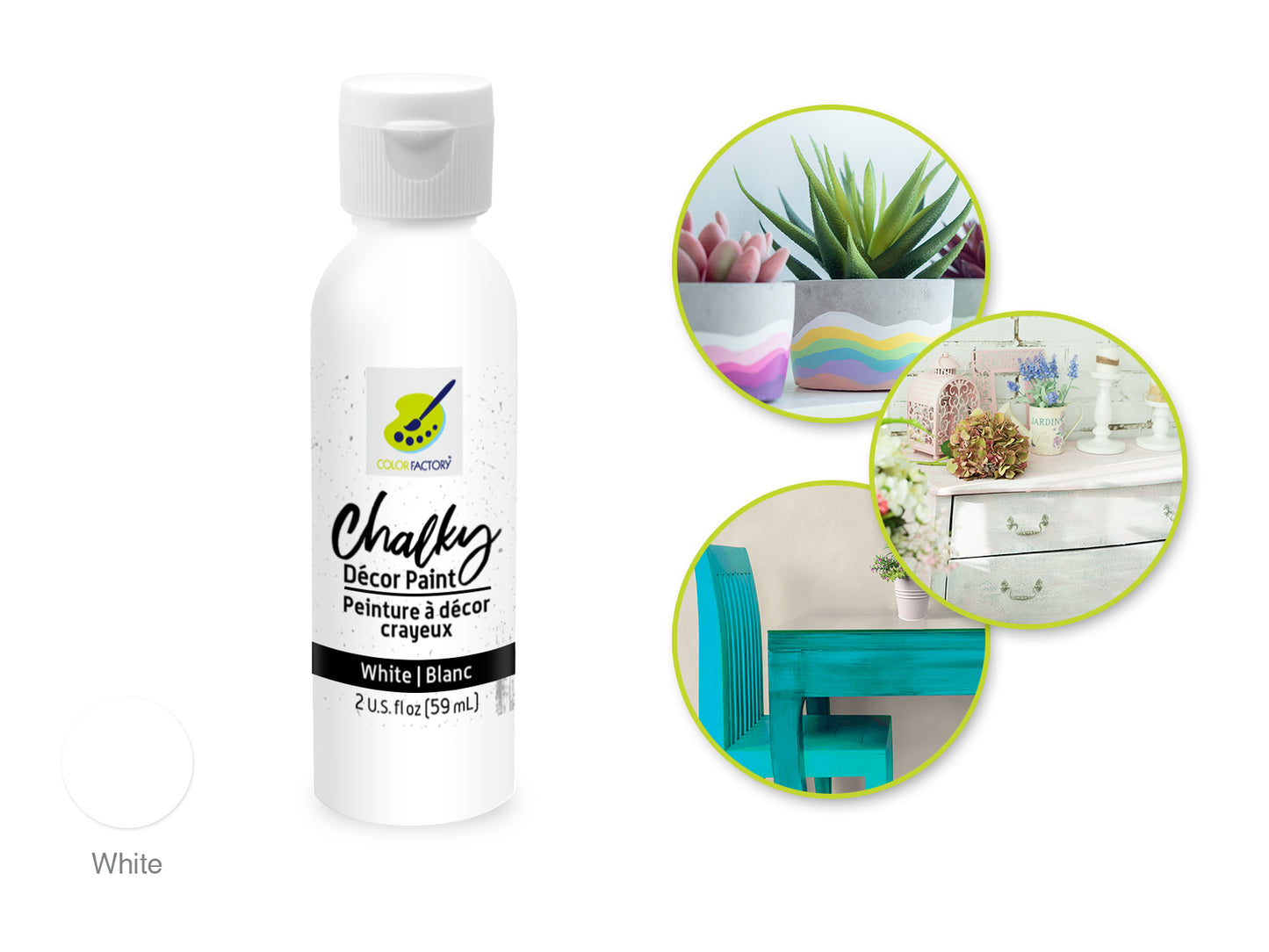 Color Factory: 2oz Chalky Decor Paint CD01-CD10 CD01) White
