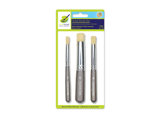 Artist Brush Set: 'Stubbies' Smooth Handle Bristle x3 Wood Handle A) Round #2/4/6