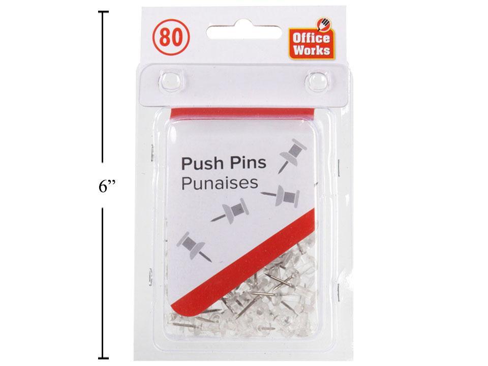 O.WKs. 80-pc Push Pins, clear, CS w/ header
