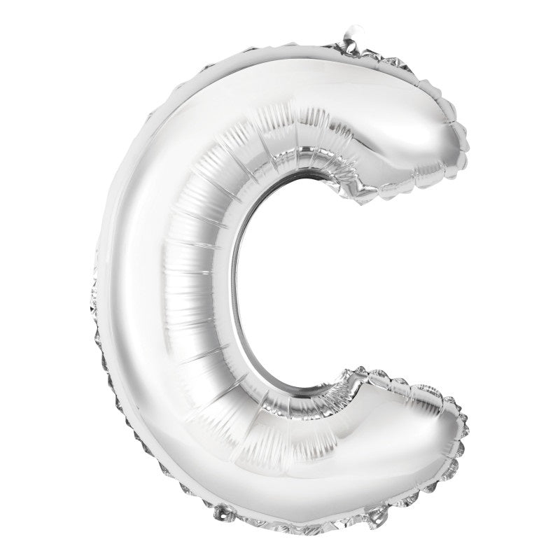 Silver Letter C Shaped Foil Balloon 14"  Packaged