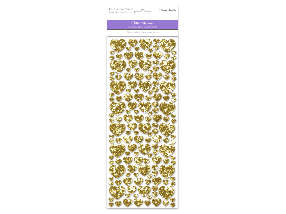 Paper Craft Sticker: 12.5cmx30.5cm Glitter Shapes C) Gold Hearts