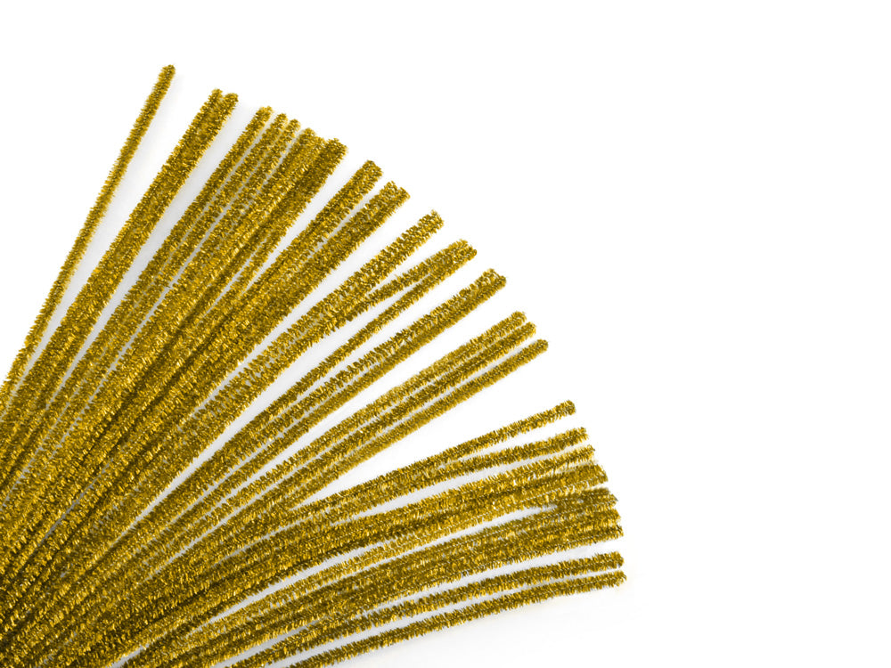 Tinsel Chenille Stems: 6mmx30cm 35/pk Glitter Pipe Cleaners B) Gold