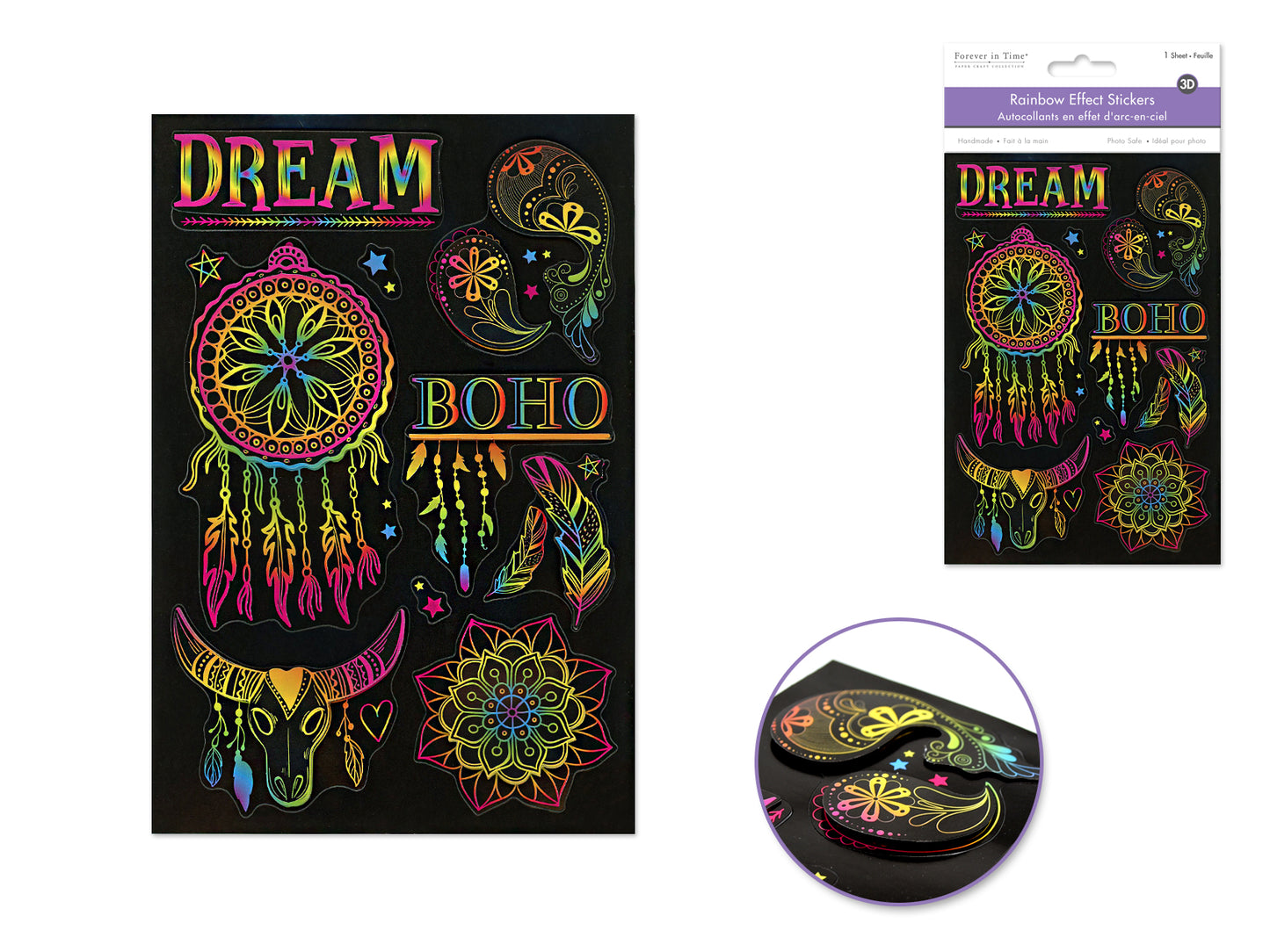 Handmade Sticker: 4.9"x7.3" 3D Rainbow Effect D) Dream