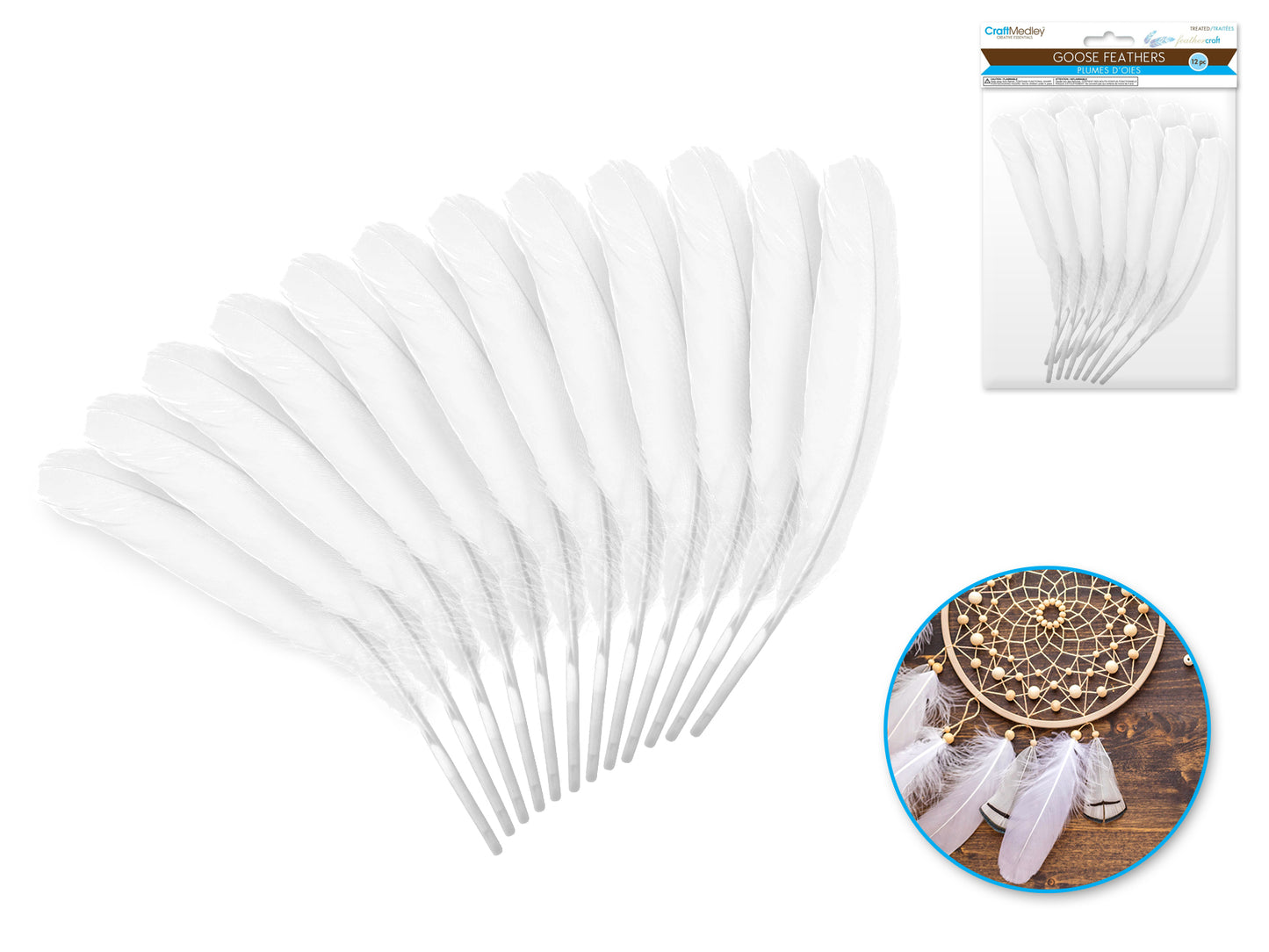 Feather Craft: 8" Goose Feathers x12 H) White
