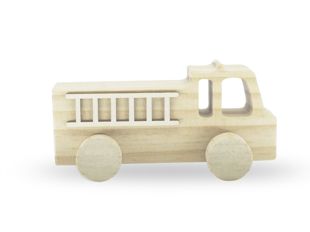 Wood Craft: 4.5" DIY Solid Wood Vehicles w/Moving Wheels B) Fire Truck