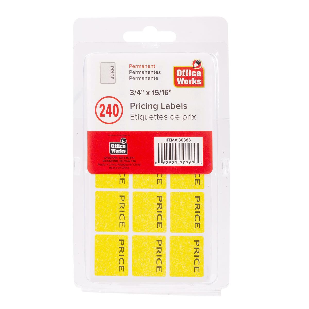 O.WKs. 240-pc Pricing Labels 3/4x15/16", clam pack