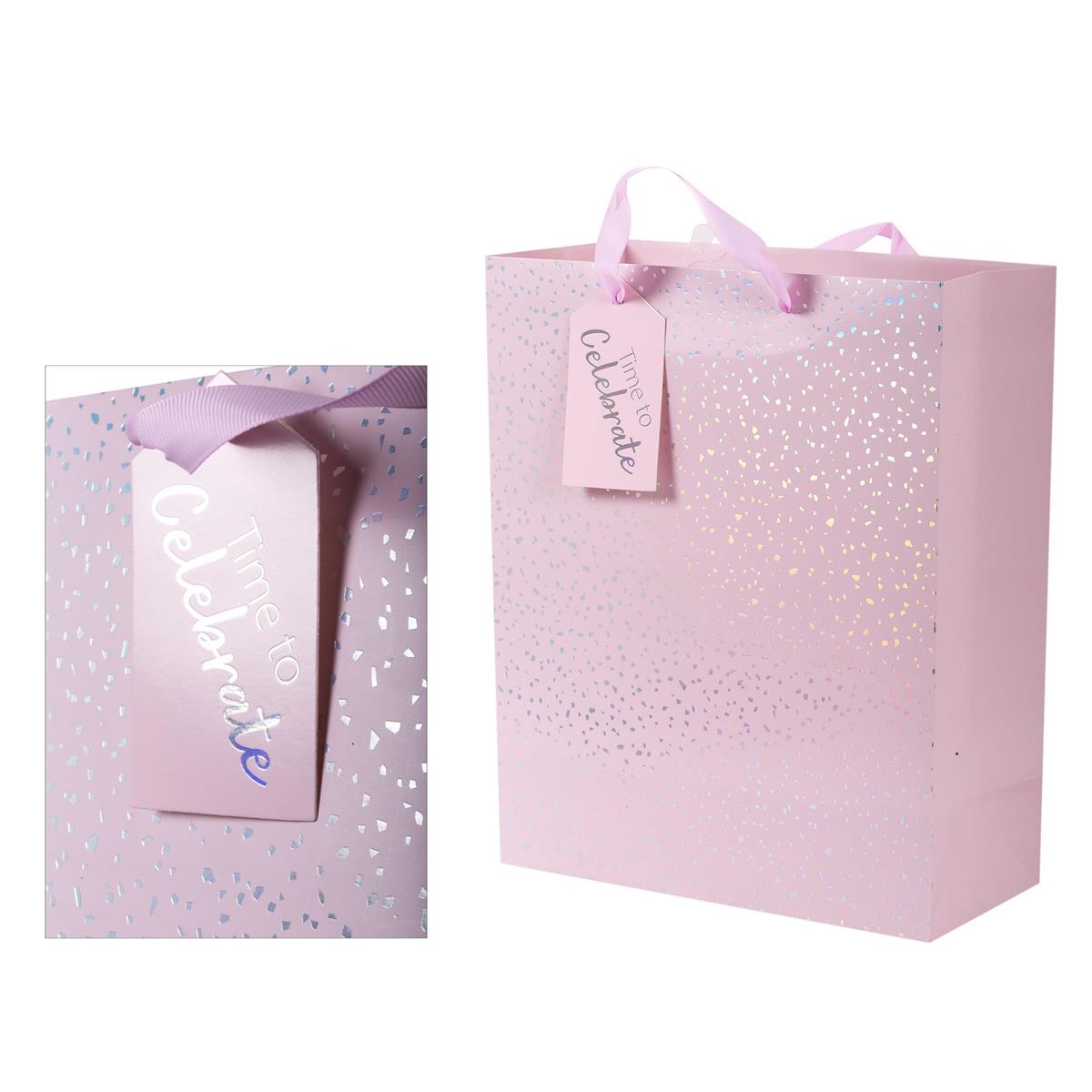 Paper T. DLX Gift Bag, Large, Pink Spkle, Matte 210GSM, HS Tag +j-hook