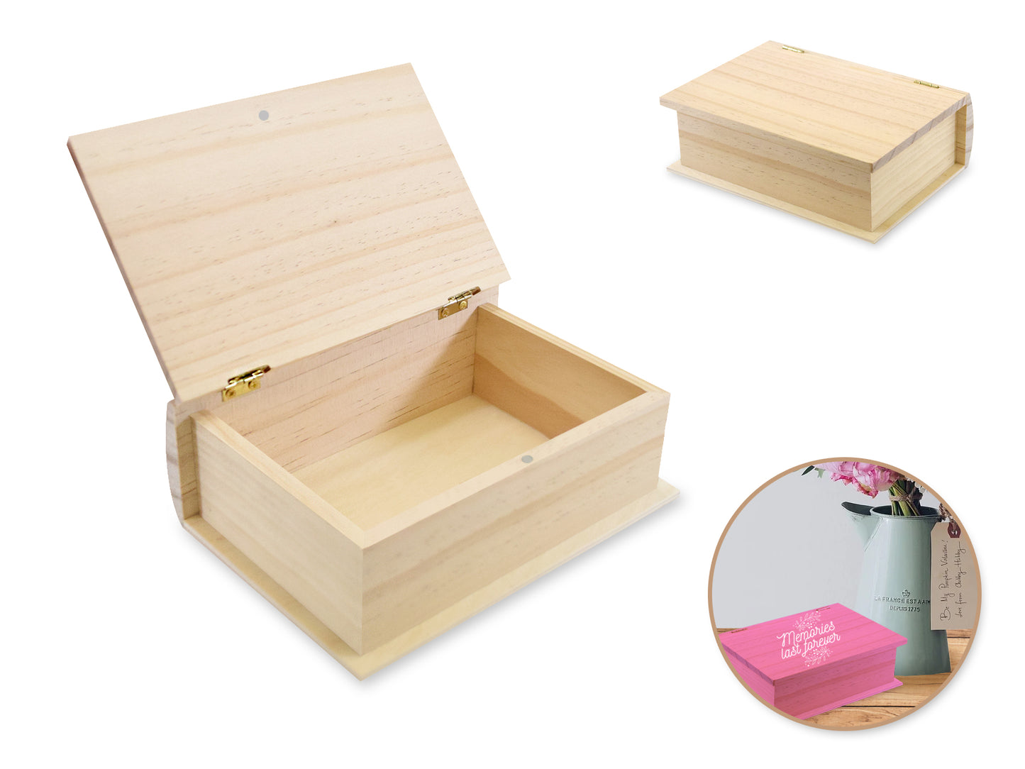 Wood Craft: 7"x5"x2.25" Keepsake Book Box w/Magnetic Closure