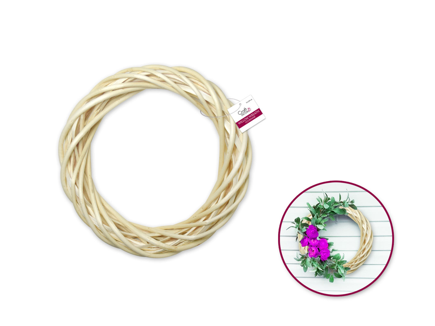 Craft Decor: 8.5" Willow Wreath 1.5"(T) Natural