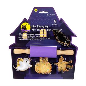 Hoot Set/5 Hween Mini Baking Set, Haunted House Shaped tie on card